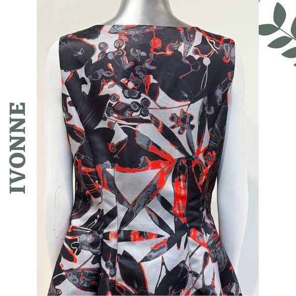 Ivonne Scarlet Grey Floral Cocktail Dress Sleeveless Crinoline (Size 12) - Picture 4 of 9